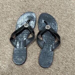 Tory Burch Black Logo Flip Flops